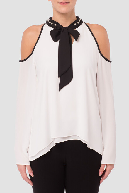Joseph Ribkoff blouse style 181295. Blanc Cass&eacute;/noir