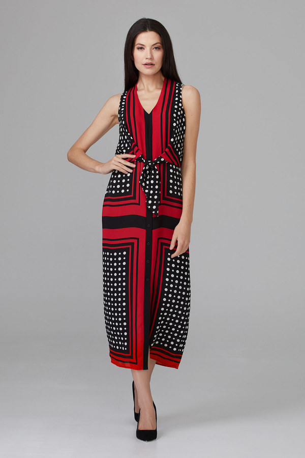 Joseph Ribkoff Dress Style 201462. Black/Vanilla/Lipstick Red