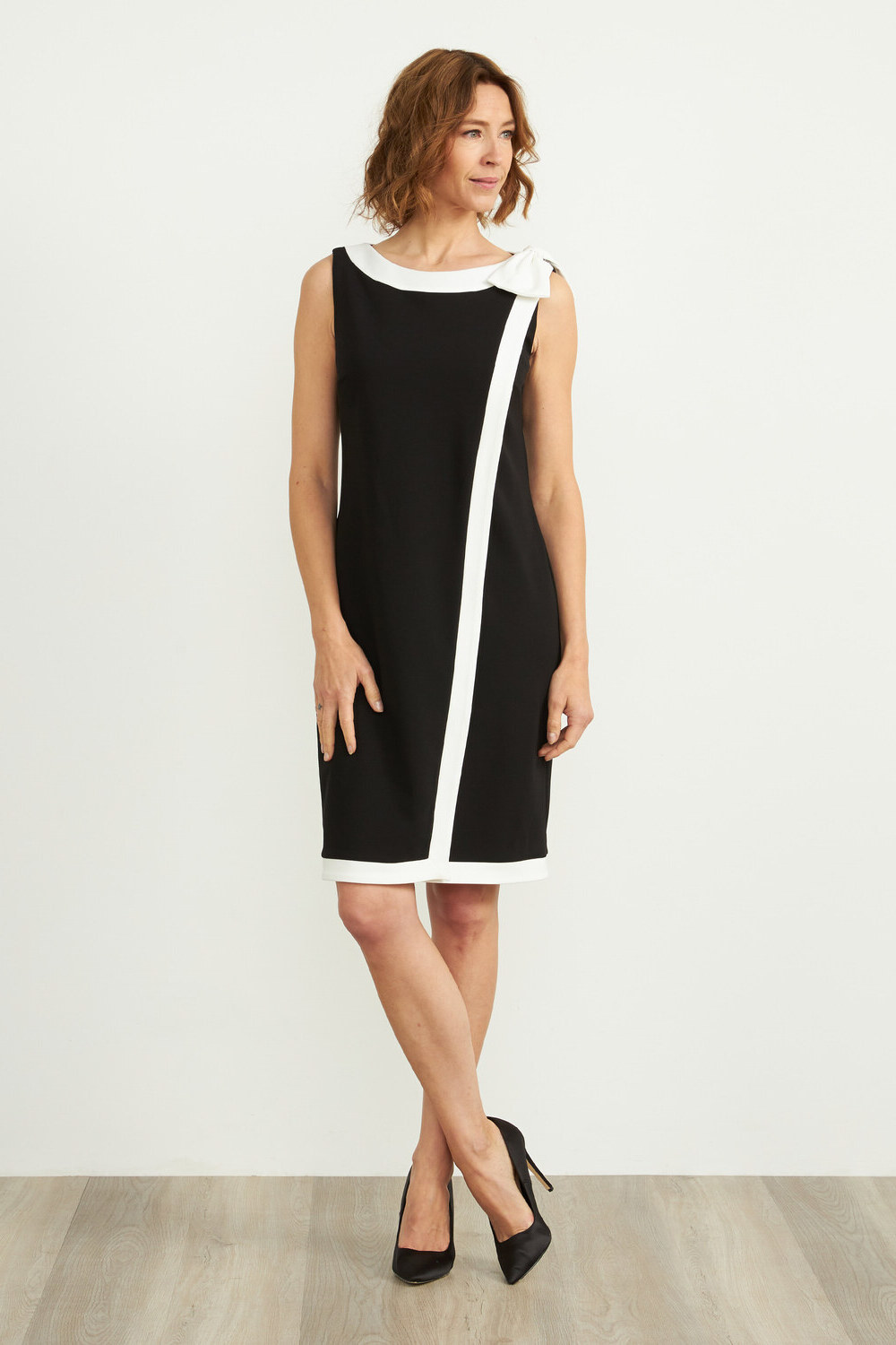 Joseph Ribkoff Sleeveless Shift Dress Style 203146. Black/vanilla