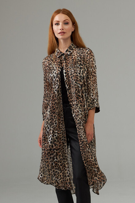 Joseph Ribkoff Button down sheer leopard tunic style 203288. Brown/multi