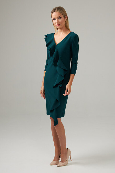 Joseph Ribkoff Side Frilled Long Sleeved Dress Style 203336. Pine