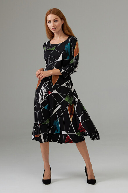 Joseph Ribkoff Color-block flowy dress style 203426. Black/multi