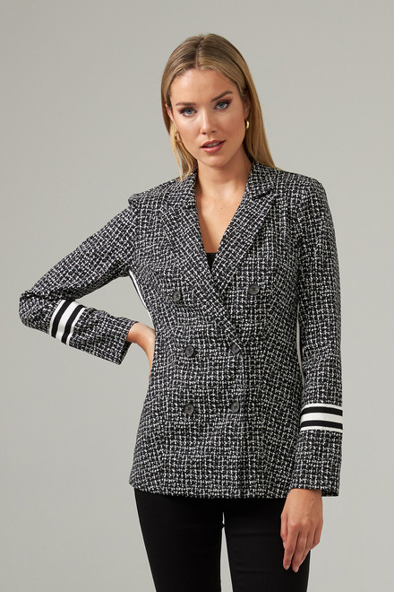 Joseph Ribkoff Striped Tweed Blazer Style 203477. Black/ecru