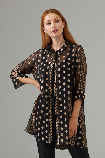 Joseph Ribkoff  spotted button blouse style 203545. Black/gold