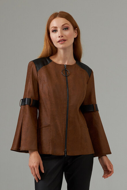Joseph Ribkoff Brown faux suede zipper jacket style 203648. Cognac