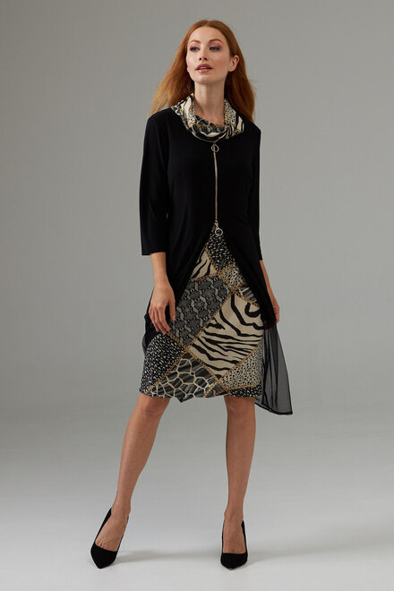 Joseph Ribkoff front zipper leopard dress style 203692. Black/multi