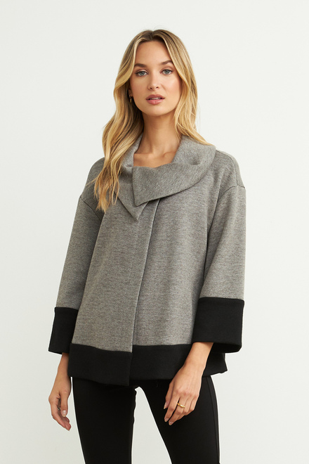 Joseph Ribkoff Two-Tone Shawl Collar Sweater Style 204089. Grey/black
