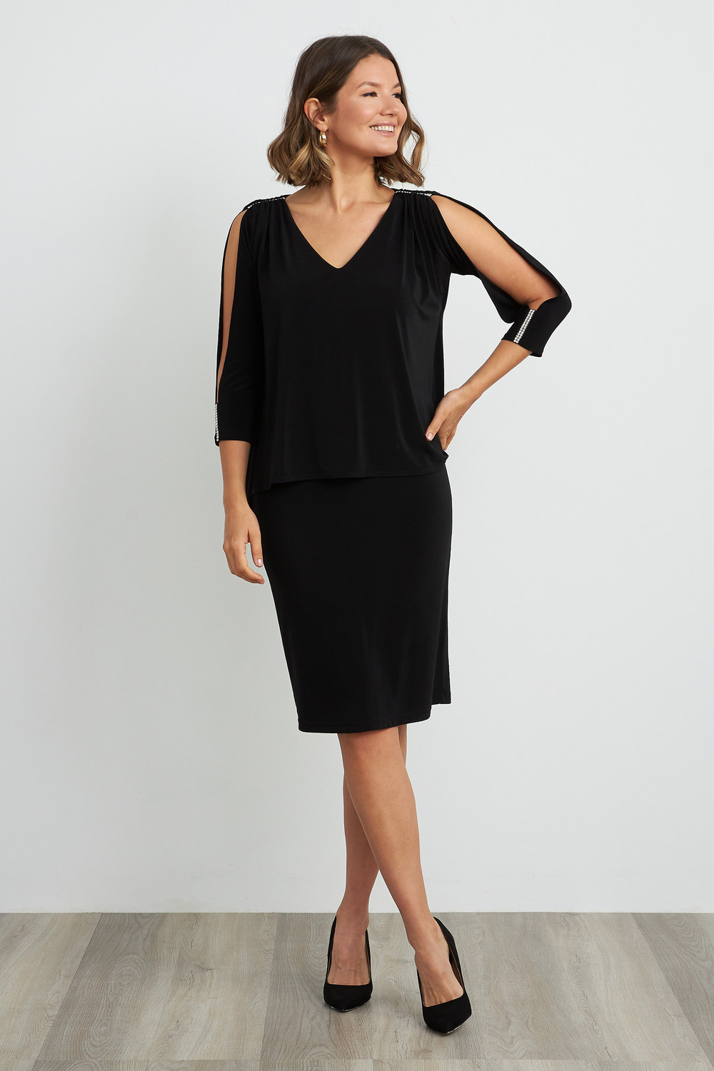 Joseph Ribkoff V-neck Dress Style 204109. Black