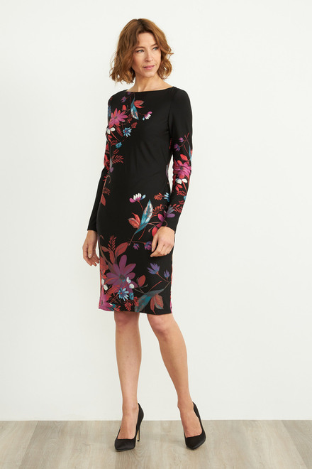 Joseph Ribkoff Floral Long Sleeve Dress Style 204324. Black/multi