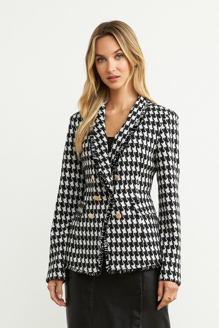 Joseph Ribkoff Tweed Jacket Style 204401. Black/white/silver