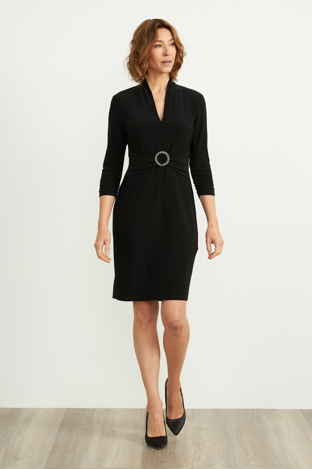Joseph Ribkoff V-Neck Waist Detail Dress Style 203503. Black