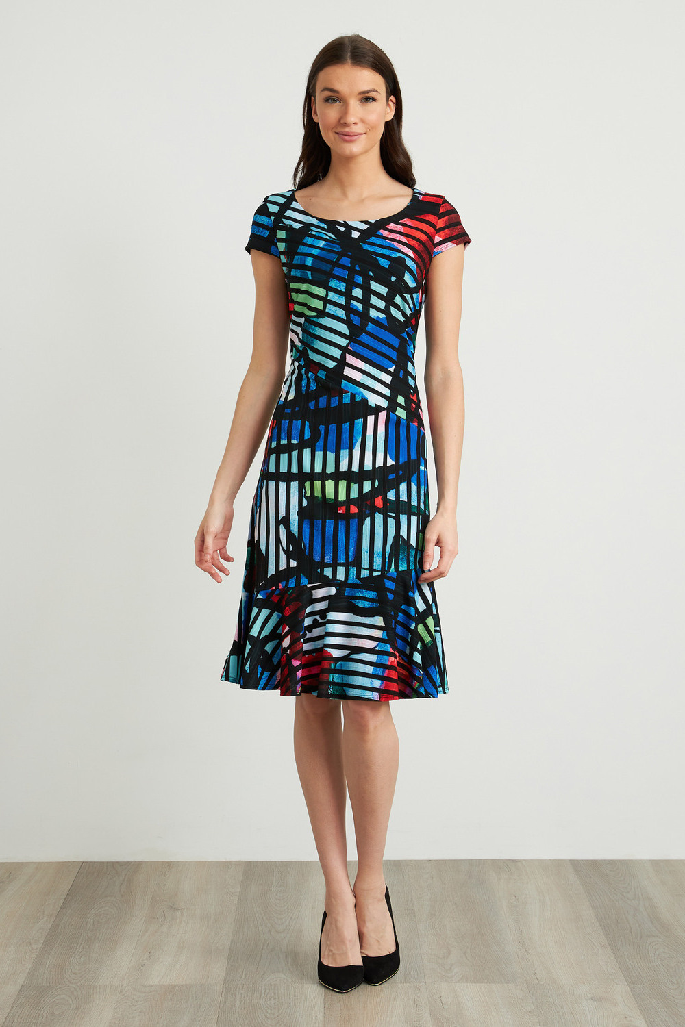 Joseph Ribkoff Multi-Colour Striped Dress Style 211009. Black/multi