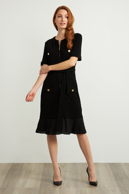 Joseph Ribkoff Pleated Hem Dress Style 211035. Black