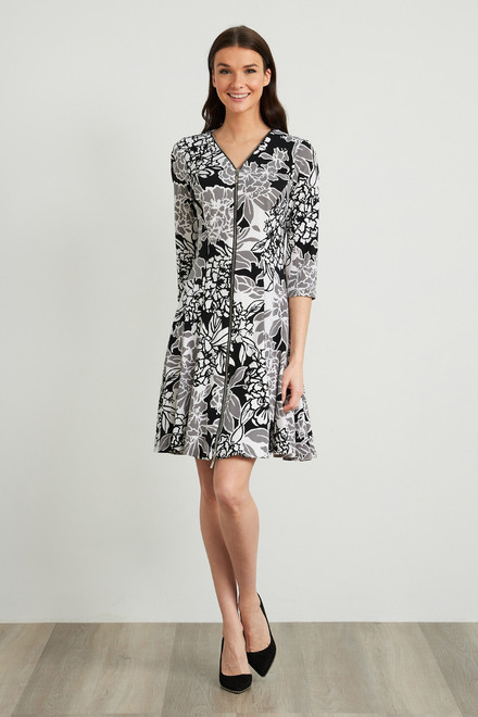 Joseph Ribkoff Front Zip Floral Dress Style 211041. Black/grey/white