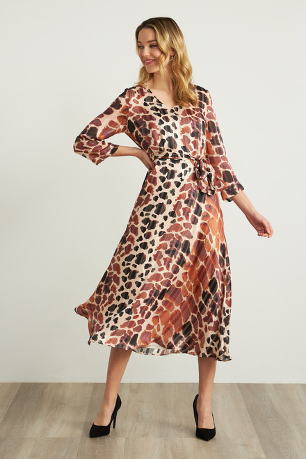 Joseph Ribkoff Animal Print Belted Dress Style 211058. Vanilla/brown/black