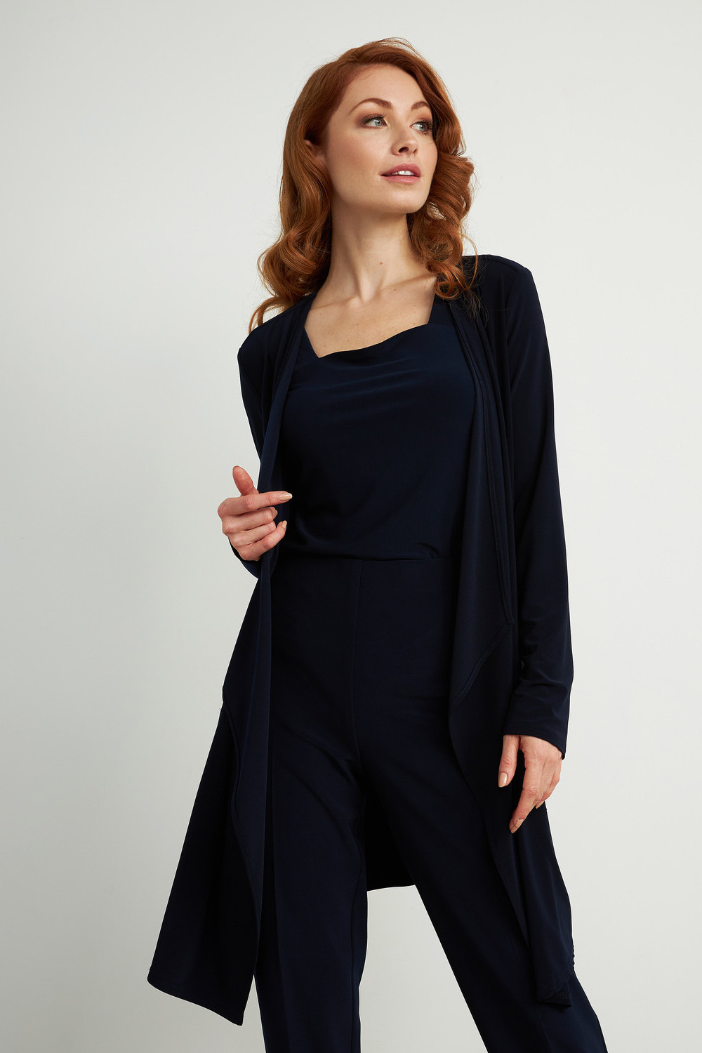 Joseph Ribkoff Open Front Draped Cover-Up Style 211061d. Midnight Blue