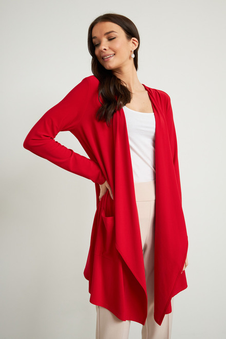 Joseph Ribkoff Open Front Draped Cover-Up Style 211061. Lipstick Red 173