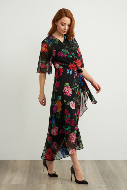 Joseph Ribkoff Floral Wrap Dress Style 211063. Black/multi