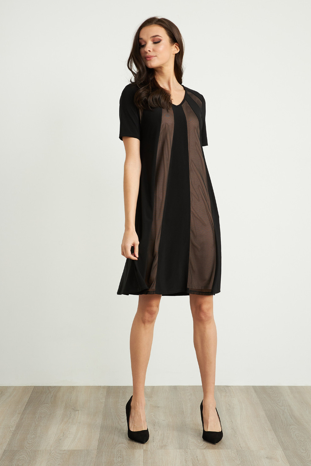 Joseph Ribkoff Mesh Panel Dress Style 211105. Black