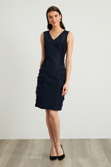 Joseph Ribkoff Shirred Taffeta Dress Style 211114. Midnight Blue