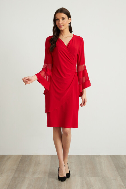 Joseph Ribkoff Bell Sleeve Dress Style 211118. Lipstick Red 173