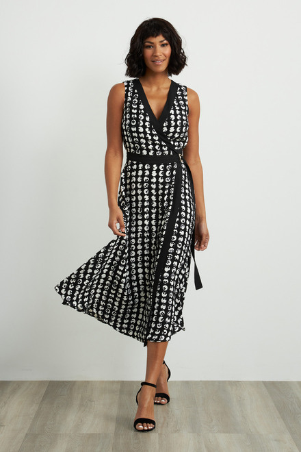 Joseph Ribkoff Printed Wrap Dress Style 211176. Black/white
