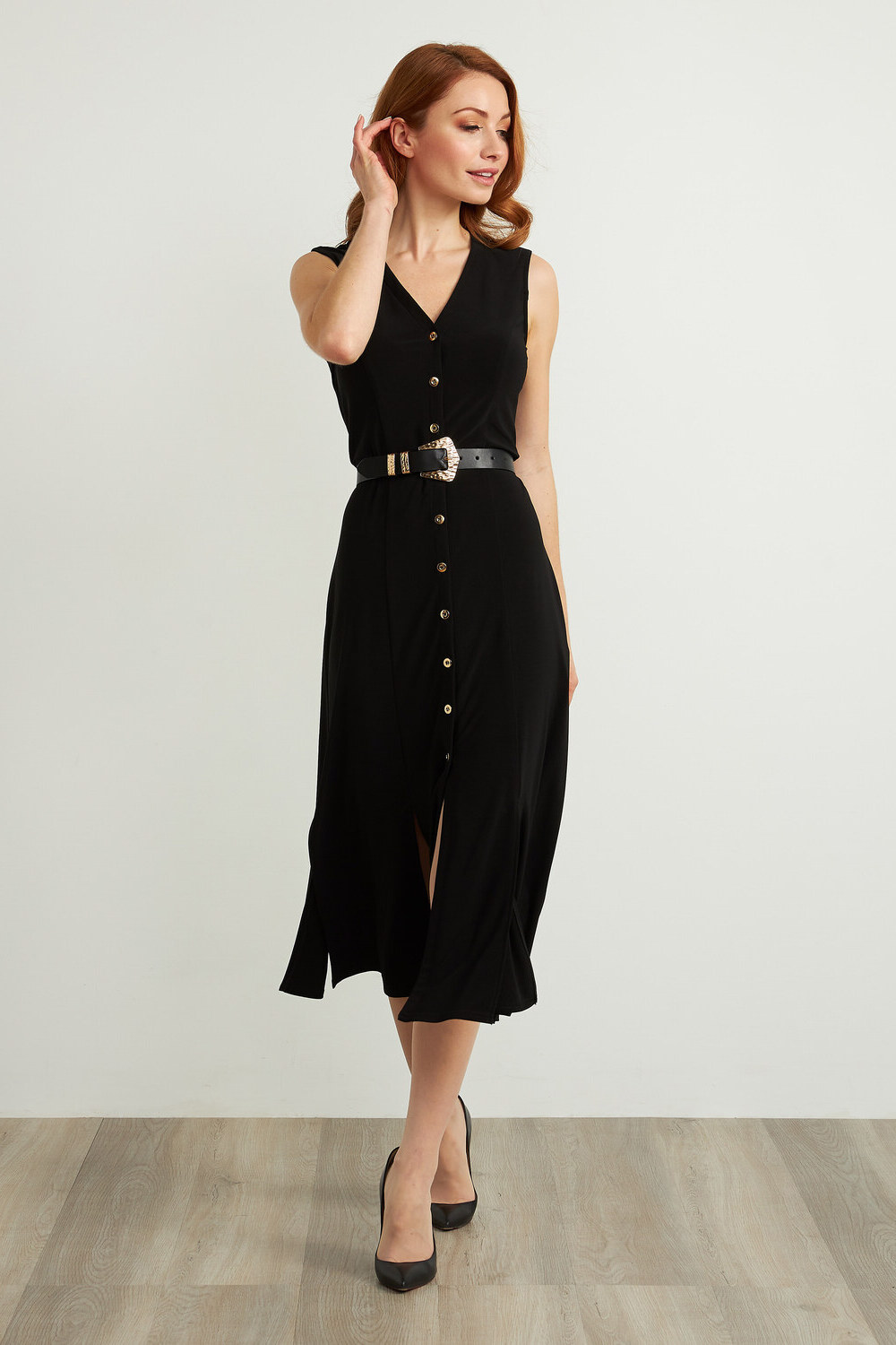 Joseph Ribkoff Sleeveless Belted Dress Style 211179. Black