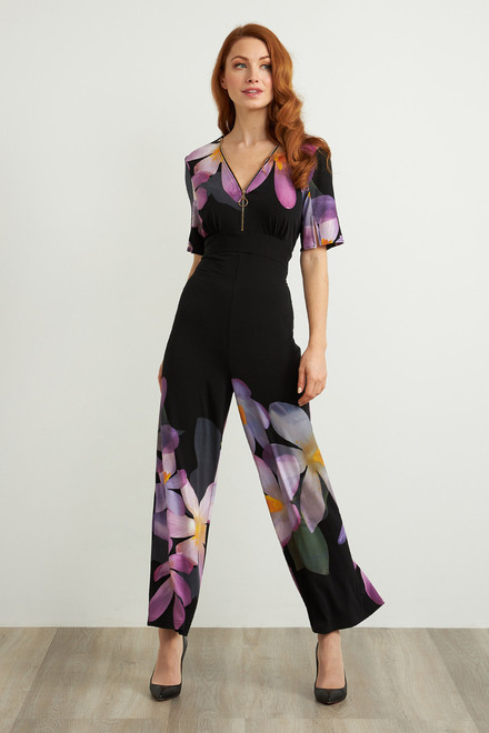 Joseph Ribkoff Floral Jumpsuit Style 211218. Black/purple/multi
