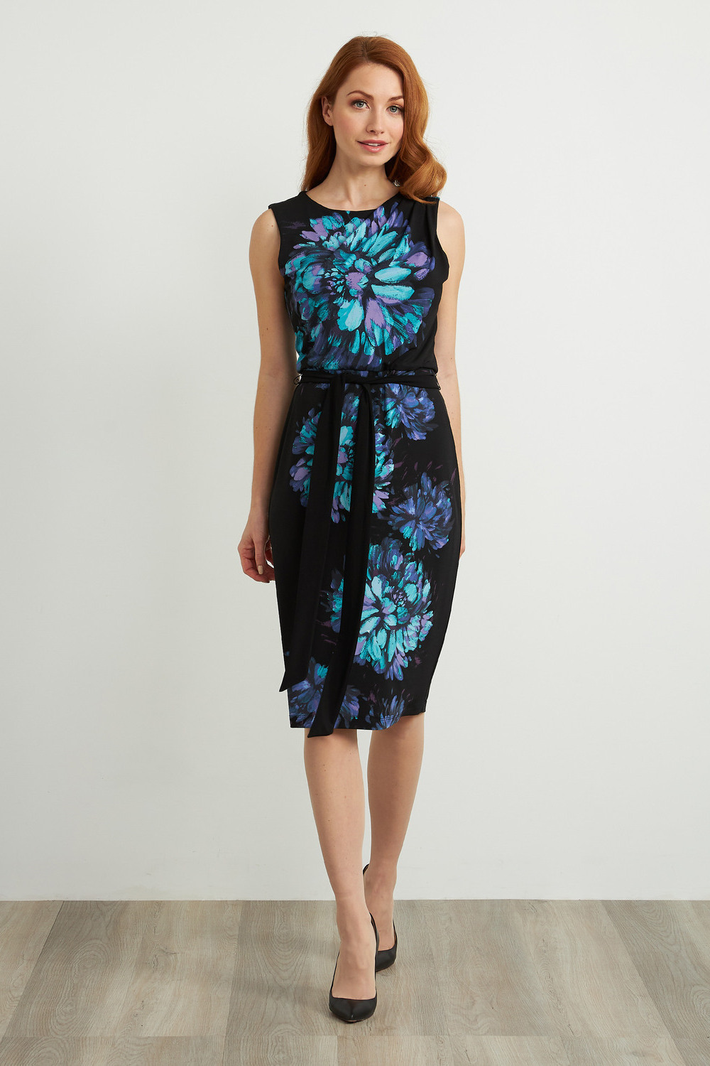 Joseph Ribkoff Sleeveless Floral Dress Style 211220. Black/multi