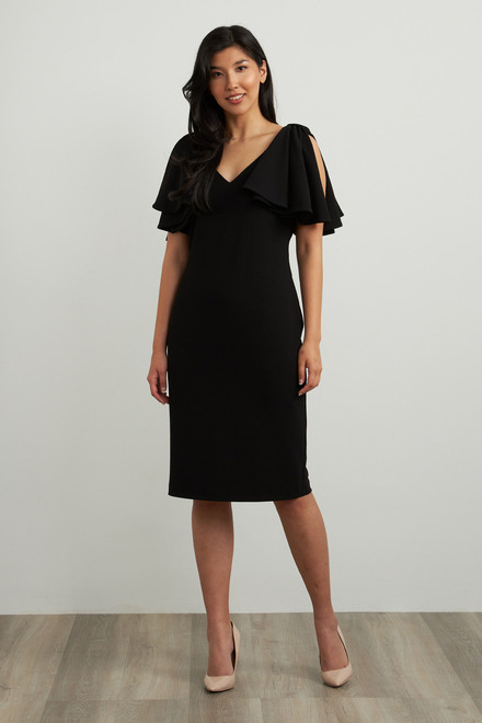 Joseph Ribkoff Cape Sleeve Dress Style 211224. Black