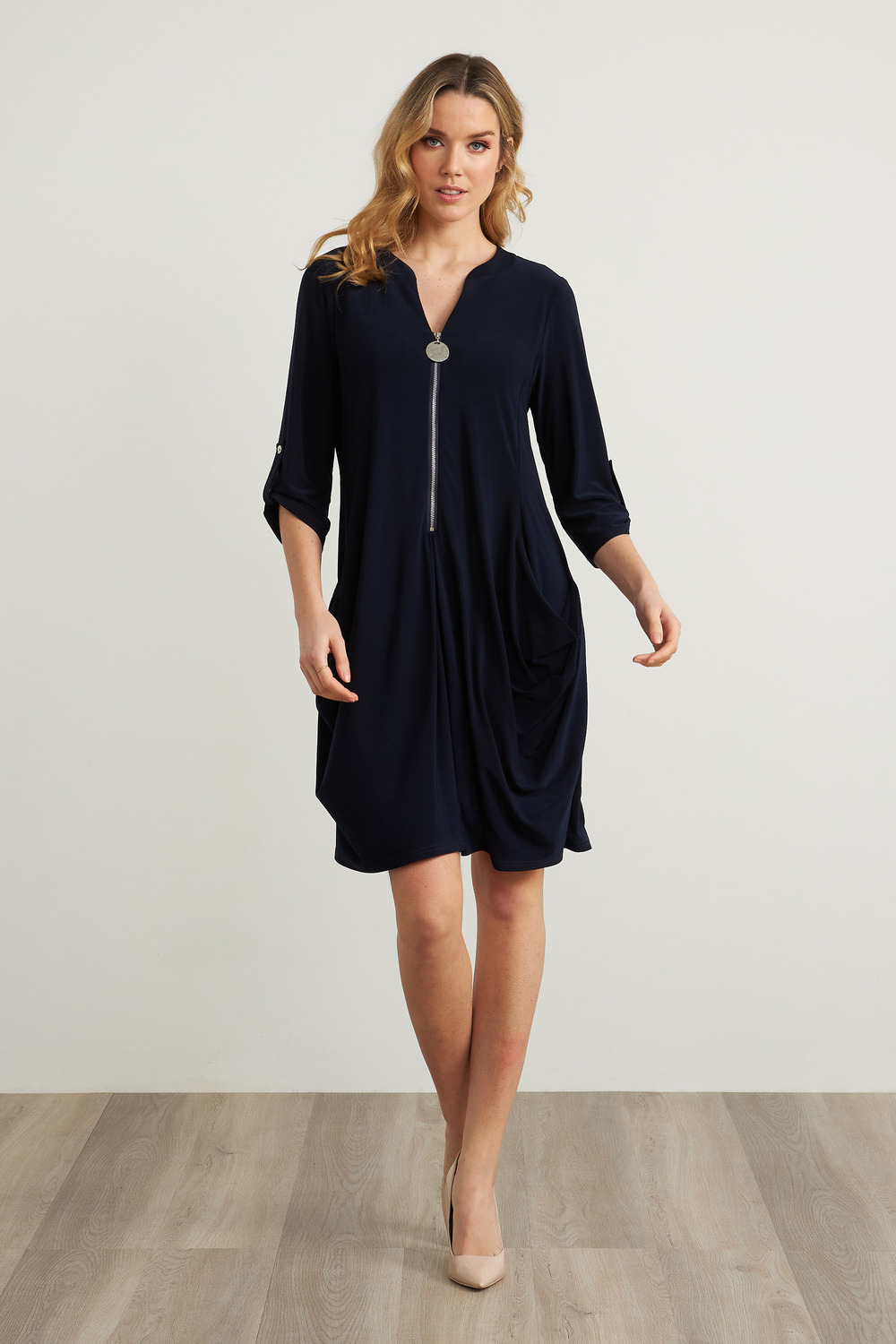 Joseph Ribkoff Zip Front Dress Style 211238. Midnight Blue