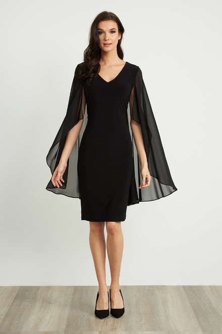 Joseph Ribkoff Sheer Cape Dress Style 211341 . Black