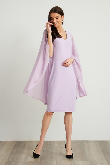 Joseph Ribkoff Sheer Cape Dress Style 211341. Sweet Lilac