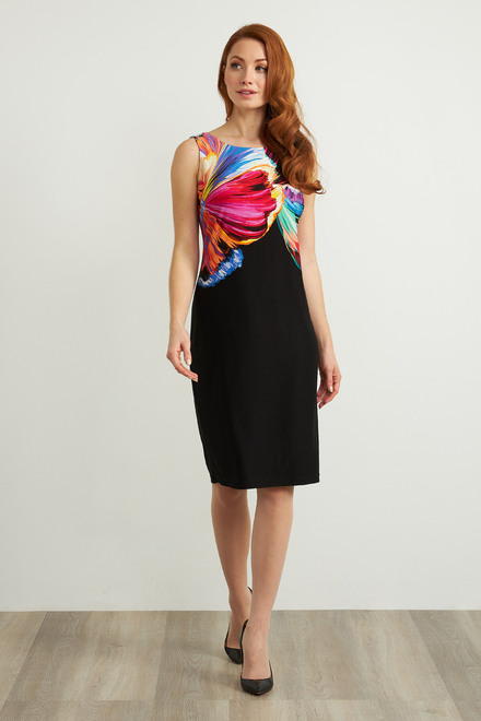 Joseph Ribkoff Printed Two-Tone Dress Style 211346. Black/multi