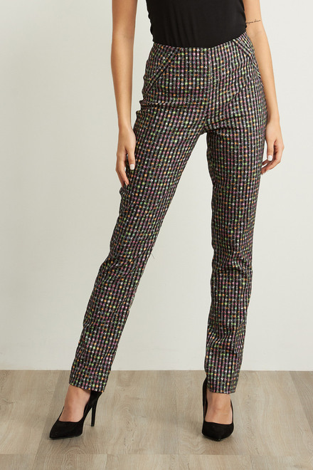 Joseph Ribkoff Multi-Colour Checkered Pants Style 211376. Black/multi