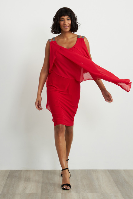 Joseph Ribkoff Cold Shoulder Layer Dress Style 211421. Lipstick Red 173