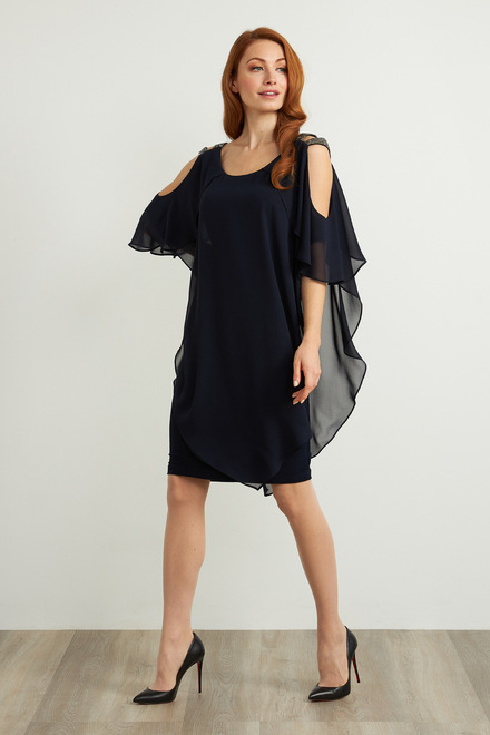 Joseph Ribkoff Cold Shoulder Layer Dress Style 211421. Midnight Blue