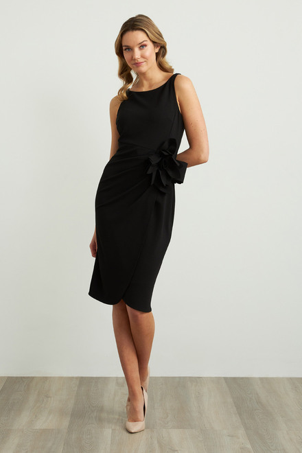 Joseph Ribkoff Flower Adornment Dress Style 211469. Black