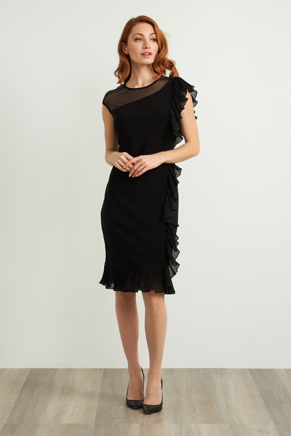 Joseph Ribkoff Frilled Dress Style 211476. Black