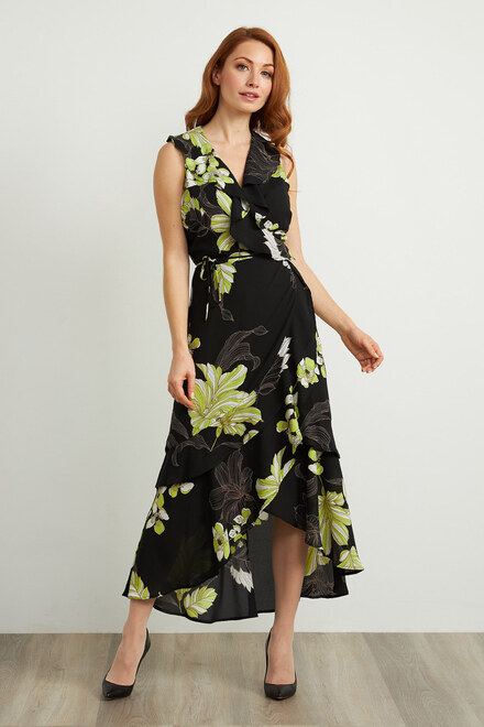 Joseph Ribkoff Ruffled Floral Dress Style 211483. Black/multi