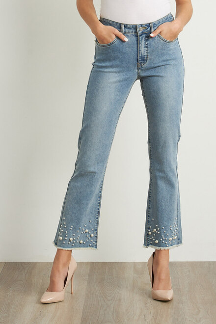 Joseph Ribkoff Pearl Detail Jeans Style 211921. Light Blue Denim