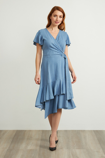 Joseph Ribkoff Chambray Belted Dress Style 211962. Light Blue