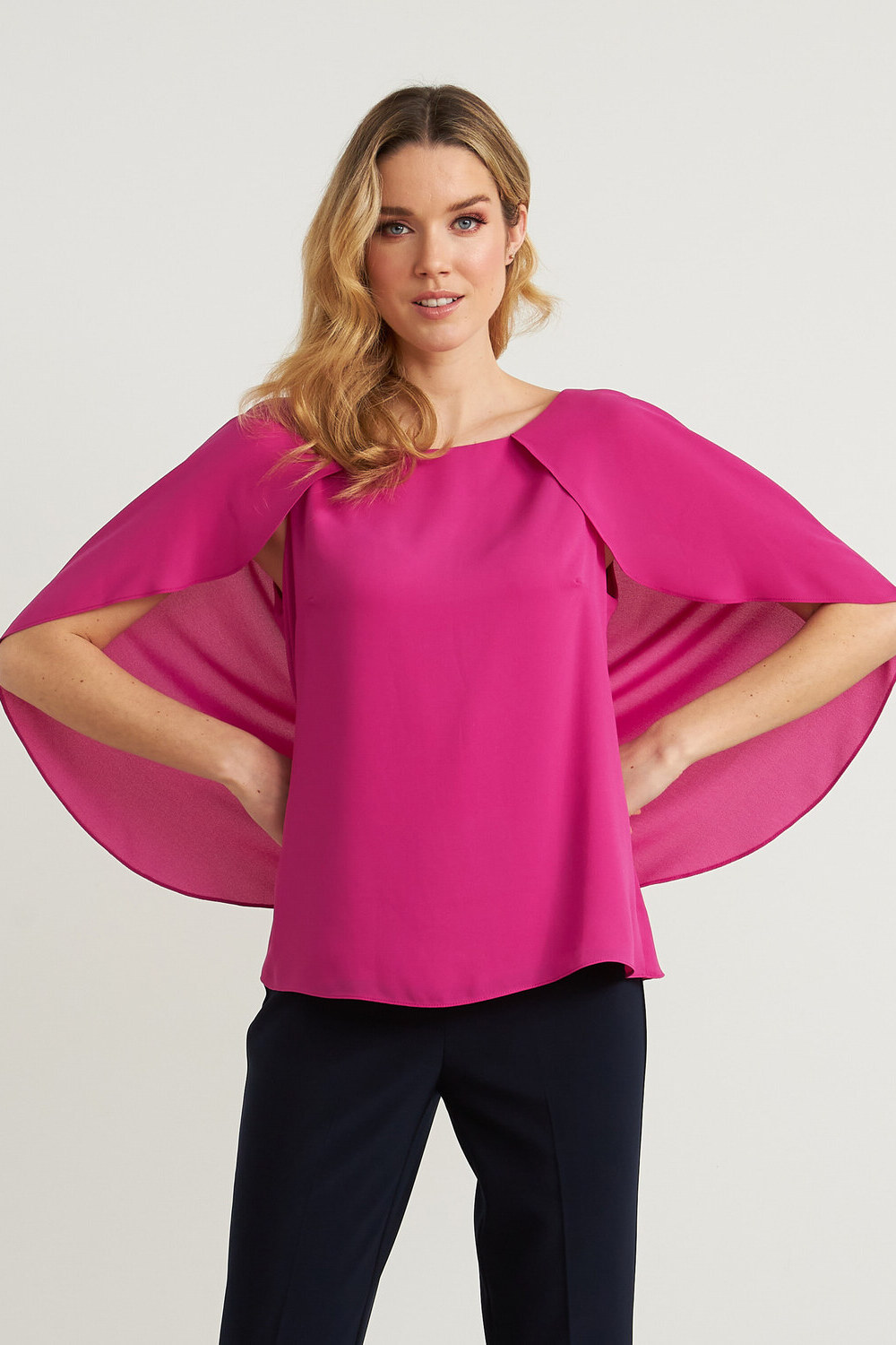 Joseph Ribkoff Cape Sleeve Back Tie Top Style 211232. Orchid