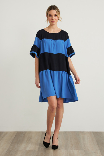 Joseph Ribkoff Colour Block Dress Style 212029. Midnight Blue/multi