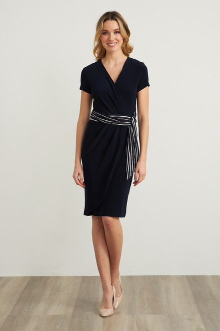 Joseph Ribkoff Belted Wrap Dress Style 212039. Midnight Blue/white