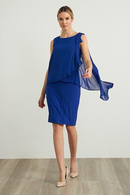 Joseph Ribkoff Sheer Sleeveless Dress Style 212057. Royal Sapphire 163