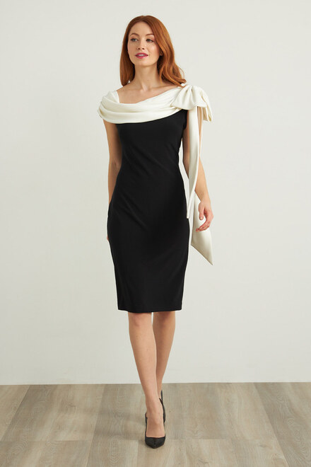 Joseph Ribkoff One-Strap Dress Style 212069. Black/vanilla