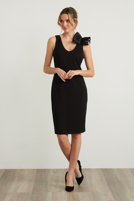 Joseph Ribkoff Ruffle Shoulder Dress Style 212074. Black