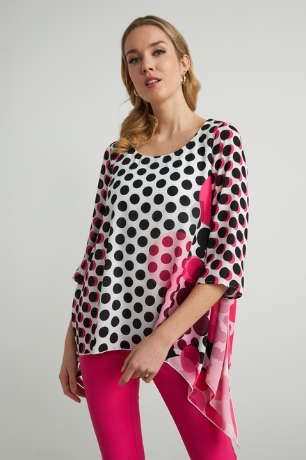 Joseph Ribkoff Polka Dot Tunic Style 212087. Black/white/pink
