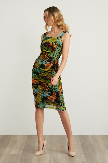 Joseph Ribkoff Tropical Print Dress Style 212128. Black/multi